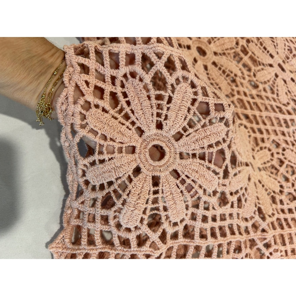 Dusty Rose Mauve Pink Crochet Floral Lace Poncho Top One Size Boho Cottagecore - Picture 3 of 9